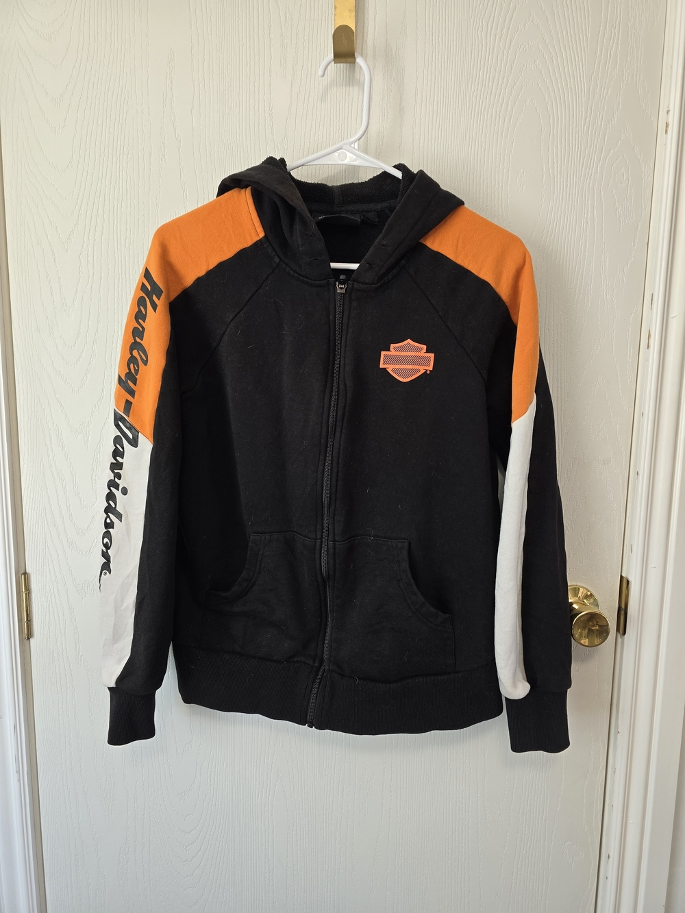 Harley-Davidson Black, Orange & White Zip-Up Hooded Jacket
